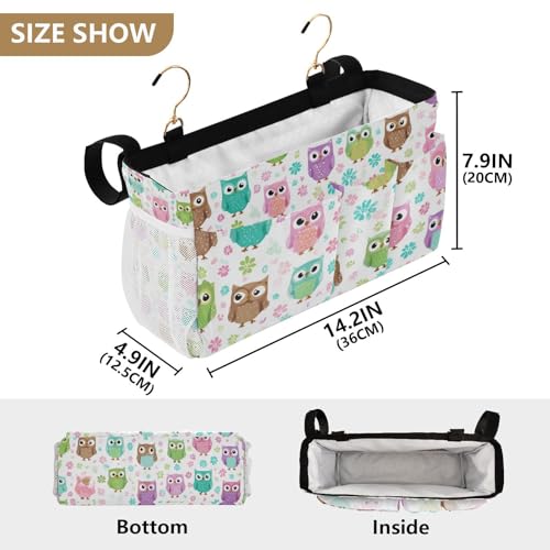 Bedside Caddy Hanging Bunk Bed Caddy Bed Organizer Hanging Pocket with 2 Hooks Bedside Storage Organizer Pocket Bag Holder Colorful Owls and Flowers - color: Colorful Owls and Flowers