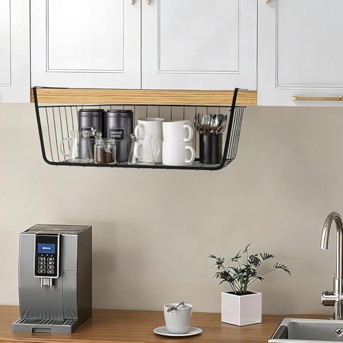 Undershelf Storage Basket Under Shelf Wire Basket Household Metal Under Shelf Hanging Storage Bin Basket Slides Under Shelves for Storage Space Saving for Kitchen Pantry Bookshelf 4 PCS - color: 4 PCS, size: Medium