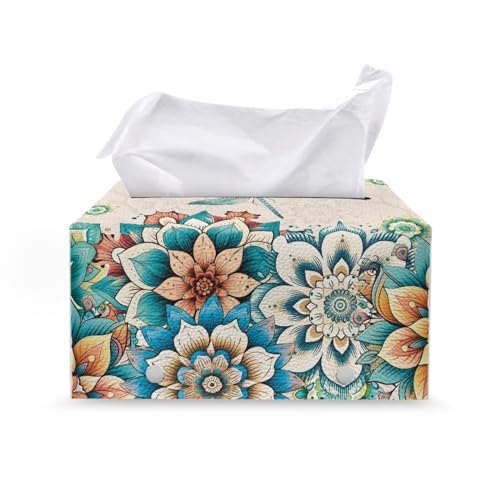Hippie Flower Rectangle Tissue Box Cover Modern PU Leather Rectangular Tissue Box Tissue Box Holder Waterproof Tissue Cover Decorative Tissue Box Organizer for Bathroom - color: Hippie Flower