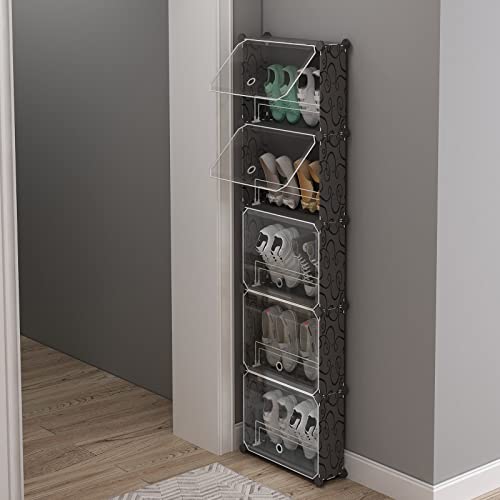MAGINELS 5 Tier Shoe Rack Organizer with Cover, Slim Shoe Storage Cabinet, Behind The Door, Narrow Shoe Shelf for Closet, entryway, Black - color: Black, size: 10 pair