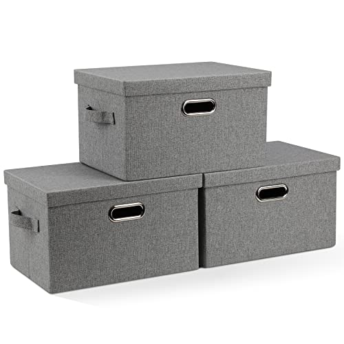 Graciadeco Medium 15" 21 Quart Collapsible Stackable Storage Bins with Lids, 3 Packs Grey Foldable Fabric Closet Boxes Heavy-duty Linen Cube Baskets Container for Bedroom Office (15 x 11 x 8) - color: Gray1, size: Medium -3 Pack