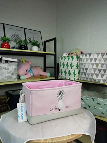 LANGYASHAN Rectangular Storage Bin Collapse Canvas Fabric Cartoon Storage Basket with Handles for Organizing Home Kitchen Boys and Girls Toys Office Closet Shelf Baskets (Girl) - color: REC pink girl