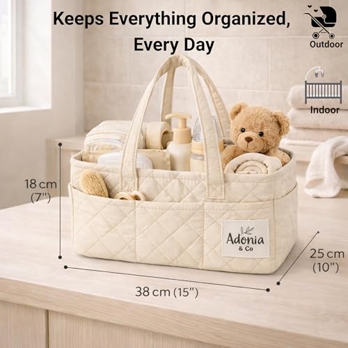 Adonia & Co Diaper Caddy Organizer – Nursery Storage Basket for Newborn Essentials Must Haves & Baby Must Haves – Portable, Machine Washable Baby Diaper Bag Organizer (Beige) - color: Beige