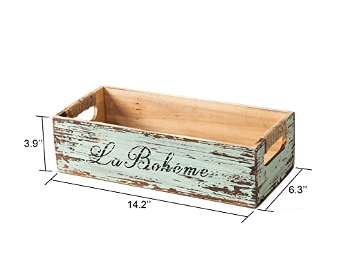 TIMRIS Farmhouse Distressed Wooden Storage Box, Rustic Bathroom Decor Box, Decorative Toilet Tank Basket, Vintage Countertop Organizer Box with Handles (Distressed Green) - color: Distressed Green