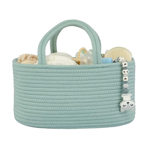 Diaper Caddy Organizer for Baby Cotton Rope Nursery Storage Bin Basket Portable Holder Tote Bag for Changing Table Car Travel Baby Shower Gifts Newborn Essentials Registry Must Haves Light Green - color: light green, size: Regular