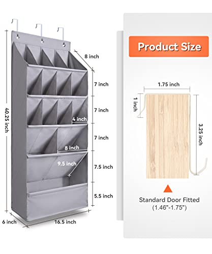FENTEC 1 Pack Over-the-Door-Shoe-Organizers,Hanging Organizers with Large Pocket Shoe Holder Hanging Shoe Rack for Closet Shoe Organizer for Wall, Over Door Organizer with 15 Pockets Gray - color: GREY-(18+ Pairs), size: 1 Pack