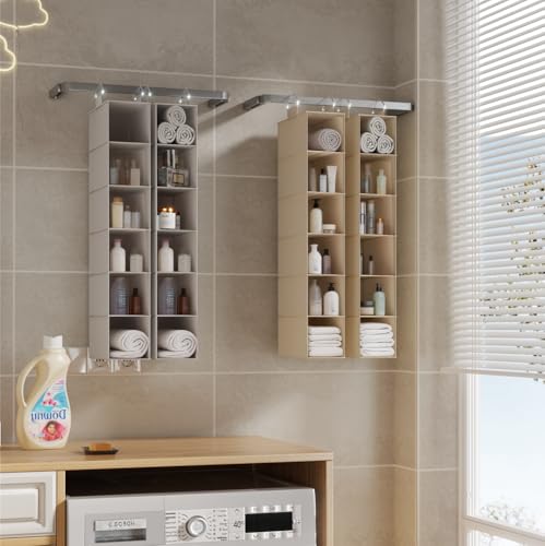 VERONLY Hanging Closet Shelf Shoe Organizer Set of 2 with Woven Bamboo Shelves,11.5 x 31.5 x 5.5 in, 6-Tier Design for Space-Saving Storage,Beige - style: Beige 2-Piece Narrow Hanging Set
