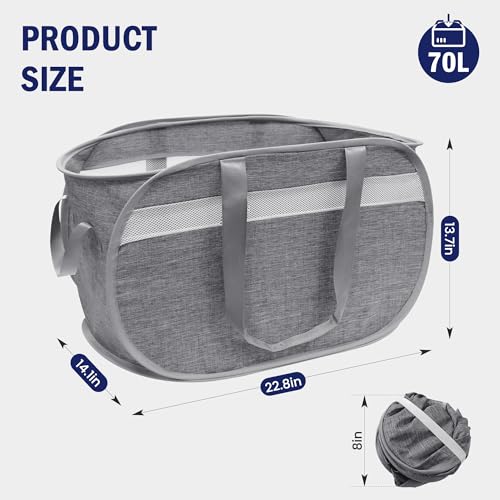 Collapsible Laundry Baskets, Foldable Tear Proof Pop Up Hamper with Reinforced Carry Handles, Durable Laundry Hamper for Home, Laundry, Bathroom, Dorm or Travel (Grey,2 Pack) - color: Grey(Cationic), size: 2 Pack
