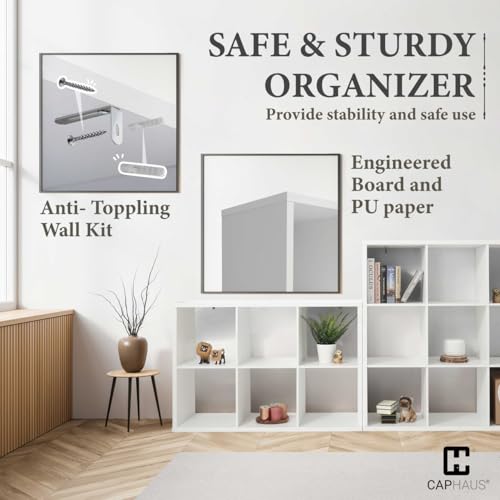 CAPHAUS Sturdy Room 13-Inch Cube Storage Organizer Shelf, with Extra Thick Exterior Edge, Open Storage Shelf Divider, Bookcase, 6-Cube / 8-Cube / 9-Cube, Colors Available in Rustic Grey Oak and White - color: White, size: 9 Cube