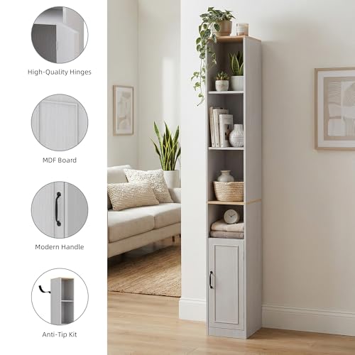 Casaphoria Space-Saving 72" Tall Narrow Bathroom Storage Cabinet, 6-Tier Slim Storage Cabinet with Adjustable Shelves, Anti-Tip Freestanding Display Shelf for Small Spaces, Apartments,White - size: 9.44"L×11.8"W×72.04"H