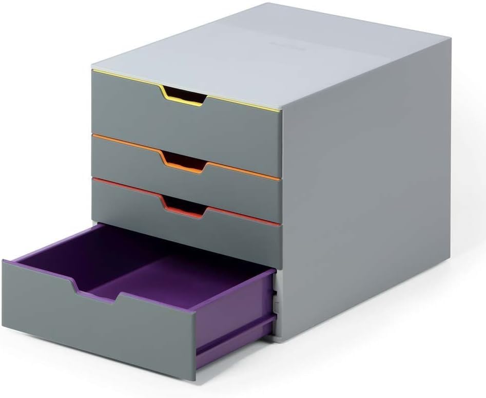 Durable Varicolor 4 Drawer Unit - Gray Desktop Drawer Set with 4 Color Coded Draws - Letter to Folio Size Files - Perfect for Storing Documents and Paper Work - style: 4-Drawer