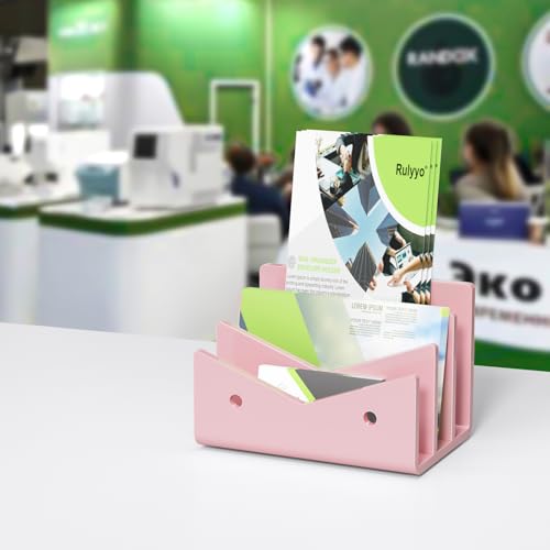 Mail Organizer Envelope Holder - 3 Compartments Pink Acrylic Mail Holder Countertop Vertical Desk Organizer Small File Bill Document Notebook Letter Sorter for Home School Office Supplies - color: Pink, size: 3 Compartments