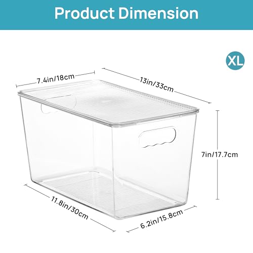 Vtopmart 6 Pack Clear Stackable Storage Bins with Lids,XLarge Plastic Containers with Handle for Pantry Organizer and Storage,Perfect for Kitchen,Fridge,Cabinet, Closet,Bathroom Organization - size: XL(13"L x 7.4"W x 7"H)