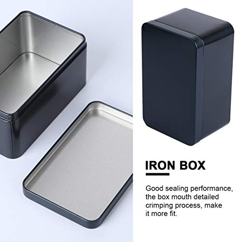 DOITOOL Metal Container Rectangular Tin Box Metal Tin Box with Lids, Empty Box Containers Portable Tea Storage for Tea Candy Candle Jewelry, Black (13x8x6cm) Small