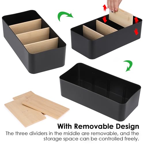 BSTKEY Seasoning Packet Organizer, Food Storage Organizer with Divided 4 Bamboo Wood Compartments, Black Plastic Storage Caddy for Pantry Cabinet, Kitchen Organization Bin for Snacks Spice Packets - color: Black
