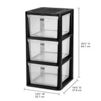 Plastic Drawer Wide Tower Plastic Storage Cart with Clear Pull Out Drawers, Black (Black, 3 Drawer Wide Tower) - color: Black