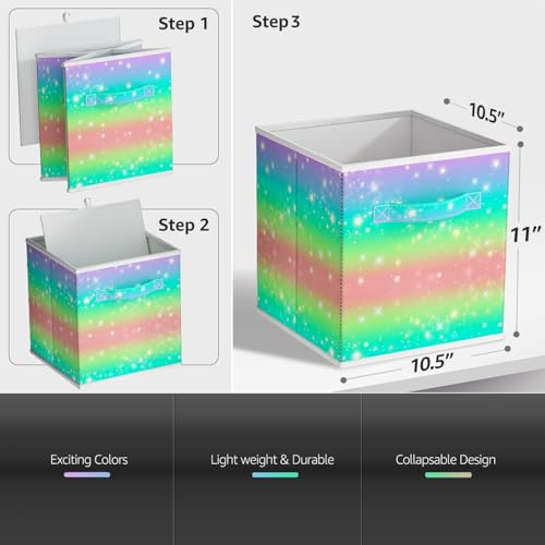 Sorbus 11 Inch Fabric Storage Cubes - Sturdy Collapsible Storage Bins & Handle - 6 Foldable Baskets for Organizing Clothes - Multi Colored Storage Baskets for Shelves (Colorful With Stars, 11 Inch) - color: Colorful With Stars, size: 11 Inch