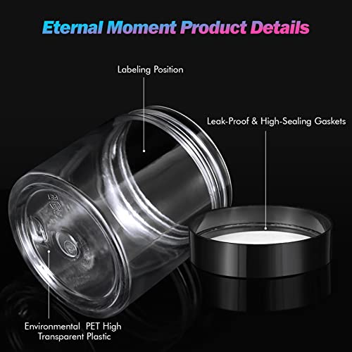 50 Pack 4 OZ Plastic Jars Round Clear Cosmetic Container with Black Lids, Eternal Moment Slime Jars for Lotion, Cream, Ointments, Makeup, Eye shadow, Rhinestone, Samples, Pot, Travel Storage - color: Black Lid, size: 4 Ounce