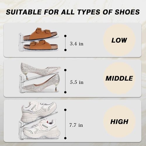Shoe Slots Organizer 10 Pack - Shoe Stackers,3 Levels Adjustable,Space Savers 50%,Double Layer Holders for Closet (Transparent),Organizador de Zapatos - color: 10Pack Clear