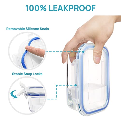 Vtopmart 8 Pack Glass Food Storage Containers with Airtight Lids, Glass Meal Prep Containers, Lunch Office Meal for Microwave, Oven, Freezer and Dishwasher, BPA Free - color: Blue