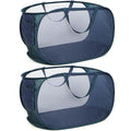 Durable Collapsible Laundry Baskets, Mesh Pop Up Laundry Hamper with Side Pocket, Foldable Clothes Hamper with Reinforced Carry Handles for Laundry, Bathroom, Kids Room, Dorm, Travel 2 Pack Navy Blue - color: 2 x Navy Blue