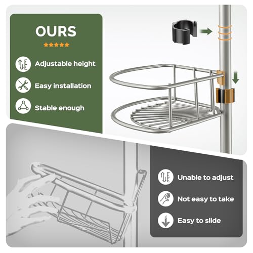HAMITOR Corner Shower Caddy Tension Pole: 4-Tier Rust-Resistant Adjustable Bathroom Organizer Shelves - 47-121 Inch No-Drill Quick Installation - Space-Saving Storage for Renters Family - Silver Gray - color: Silver Gray