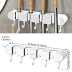 3PCS Broom Holder Wall Mount, No-Drilling Self-Adhesive Mop and Broom Storage Rack (4 Racks with 5 Hooks),Wall-Mounted Broom Hanger for Bathroom, Kitchen, Closet, Garage (White) - color: White
