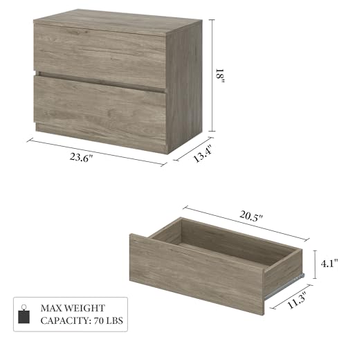 2 Drawer Small Dresser, Low Gray Dressers for Closet, Bedroom Wood Short Nightstands, Bedside Table Storage Cabinet for Home Office, Hallway, Kitchen, Grey Oak - color: Grey Oak, size: 13.4"D x 23.6"W x 18"H (2 Drawers)