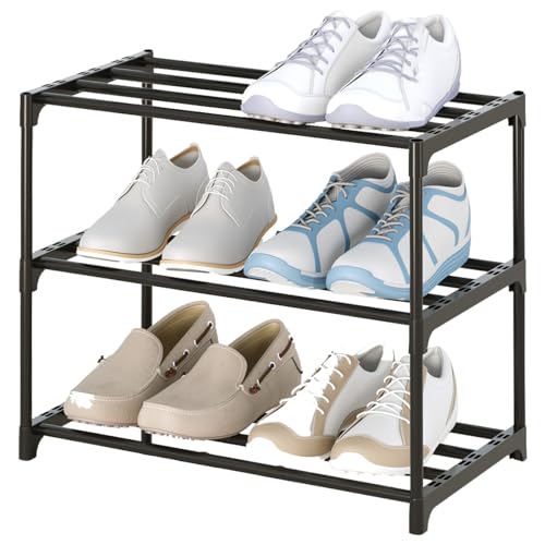 3-Tier Small Shoe Rack, Metal Stackable Kids Shoe Shelf Storage Zapateras Organizer,Narrow Shoe Rack Sturdy for Closet Hallway Entryway Living Room Bedroom (Black) - size: 3-Black