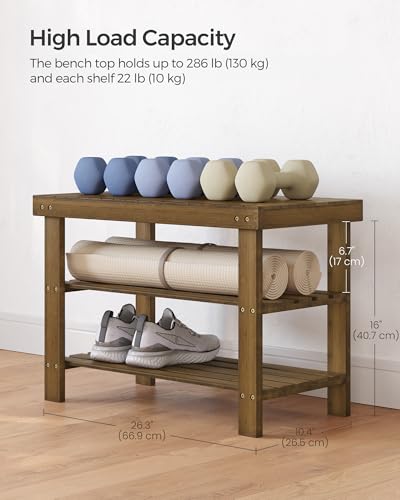 SONGMICS Shoe Rack Bench, 3-Tier Bamboo Shoe Storage Organizer, Entryway Bench, Holds Up to 286 lb, 11.3 x 27.6 x 17.8 Inches, for Entryway Bathroom Bedroom, Yellow Brown ULBS04WL - color: Yellow Brown, size: 27.6"W