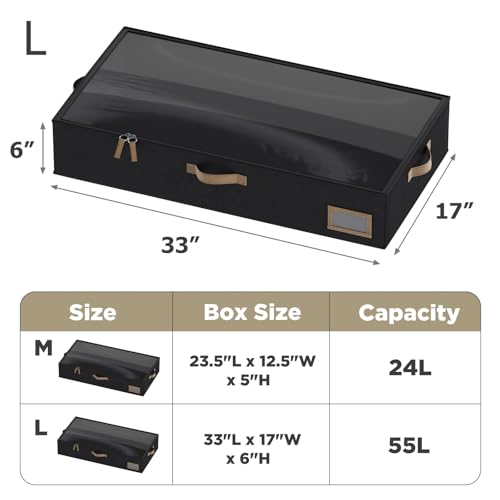 Under Bed Storage, Under Bed Storage Containers Bins for Clothes, Large Linen Underbed Closet Organization Bins, 2 Pack Collapsible Underbed Bin Dorm for Clothes, Sweater, Black - color: Black, size: 33"L x 17"W x 6"H