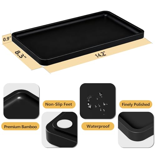 Weenson Black Bathroom Vanity Tray for Countertop Decor Perfume Makeup Toiletries Toilet Tank, Large Bamboo Kitchen Tray for Spice Salt, Serving Tray for Food Coffee, Nightstand Candle 14.2”x8.3” - color: Black, size: 14.2" x 8.3" x 0.8"