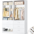 Besiost 4FT Closet Systems with 5 Wood Drawers, 48 Inch Closet Organizer System with 2 Hanging Rods & 7 Shelves, Heavy Duty 48" Walk-in Closet , White (48"L x 15" W x 80" H) - color: White
