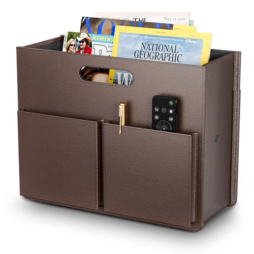 ABC life Magazine Holder Magazine Rack Floor, Stable Foldable PU Leather Newspaper Book Storage Basket Box, Upgraded Magazine File Folder Organizer Free Standing, for Living Room Home Office - Brown - color: Brown(1pc)