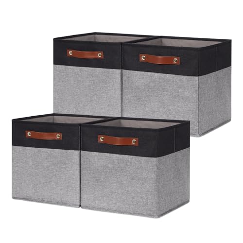 HNZIGE Cube Storage Baskets,Fabric Storage Cubes 12 x 12, Set of 4,Decorative Storage Baskets for Organizing with Handles,Closet Bins for Shelf Organizer Home Toy Nursery Closet(Black Gray) - color: Black Gray, size: 12"x12"x12"-4pack