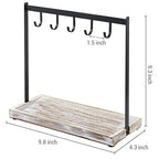 MyGift Black Metal Entryway Key Holder with 5 Hooks and Shabby Whitewashed Wood Base, Tabletop Necklace and Jewelry Organizer Rack with Ring Tray - color: Whitewashed