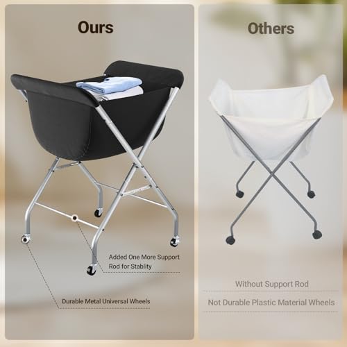 ELYKEN Laundry Cart with Wheels, 33”H Easy Rolling Laundry Hamper with Removable Liner Bag, Sturdy Metal Frame Clothes Basket with 4 Casters and 2 Brakes - color: Black, size: 25.6"L x 22"W x 33"H