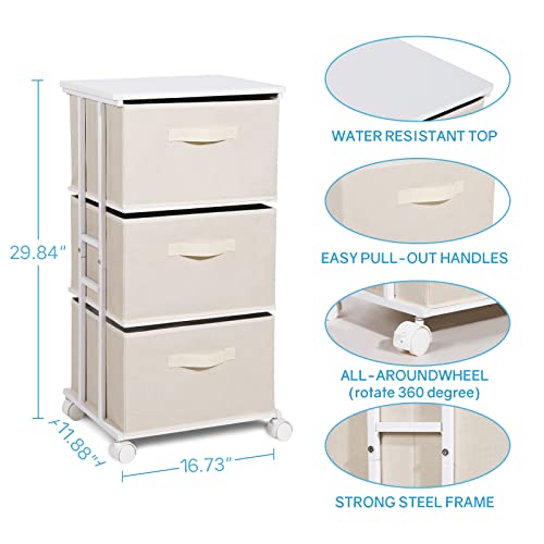 MAX Houser Dresser Tower with 3 Drawers for Bedroom, Fabric Storage Organizer Unit, Chest of Drawers with with WoodTop, Small Vertical Storage for Guest Room, Closet, Entryway, Nursery(Beige) - color: Beige