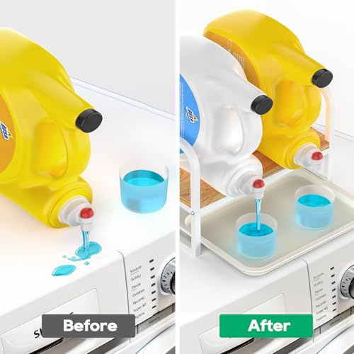 Laundry Detergent Holder Stand, Liquid Detergent Dispenser Shelf Organizer with Cleanable Drip Tray, Liquid Holder Stand Catcher for Laundry Room Organization and Storage (Flat-White) - style: Flat-White