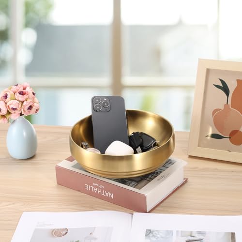 8.3" Golden Key Bowl for Entryway Decorative Key Holder Round Fruit Dish Stainless Steel Catch All Bowl for Coffee Table Kitchen Counter Home Decor - color: Gold, size: 8.3 Inches