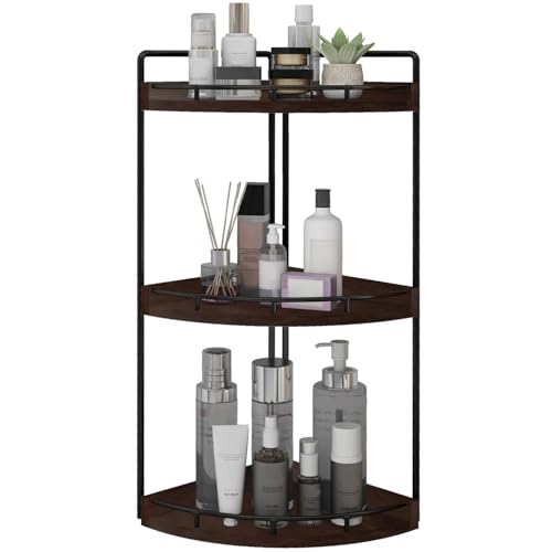 Dorhors 3-Tier Corner Bathroom Organizer Countertop for Storage,Vanity Tray,Wood Counter Organizer for Kitchen,Bathroom,Dresser (Walnut) - color: Walnut