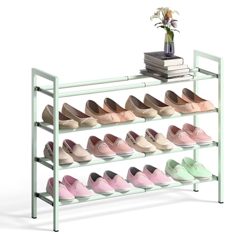 Bumusty 4-Tier Expandable Shoe Rack for Closet, 18“-33” Adjustable Shoe Rack for Small Space, Small Shoe Organizer for Front Door, Sturdy Metal, Green - color: Green, size: 4-Tier