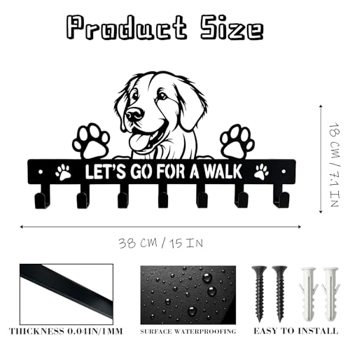 Golden Retriever Key Holder, Dog Leash Holder for Wall with 7 Hooks, Black Decorative Small Key Hanger for Entryway&Front Door, Golden Retriever Decor Accessories Gift, Dog Storage Organizer - color: Golden Retriever