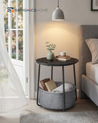 SONGMICS HOME Small Side Table, Round End Table, 2 Tier Nightstand with Basket, U Shaped Steel Legs, Easy Assembly, for Living Room, Bedroom, Black and Gray - color: Black + Gray, size: 1 pack