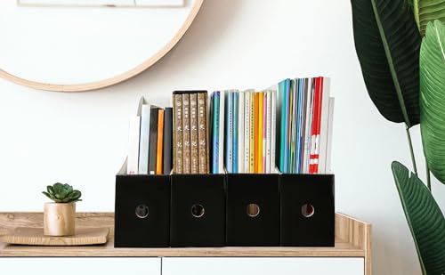Limitliho 24 Pack Black Cardboard Magazine Holder, Sturdy Book Bins for Classroom Library, 10.6'' ×10.2'' ×3.5'' Inch Vertical File Folder Box - color: Black