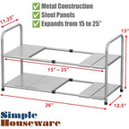 Simple Houseware Under Sink 2 Tier Expandable Heavy Duty Metal Shelf Organizer Rack, White (Expand from 15 to 25 inches) - color: White
