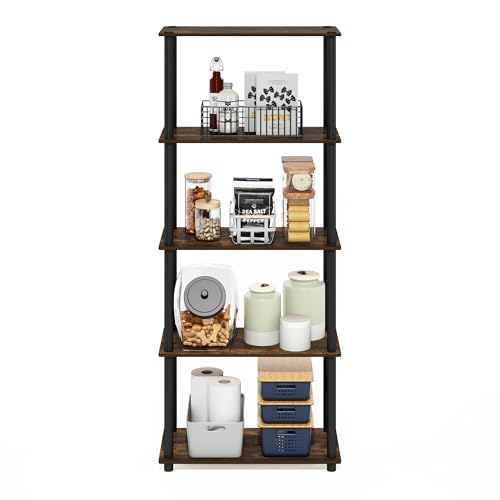 Furinno Turn-N-Tube Storage Shelves, 5-Tier Book Shelf, Corner Shelf, Toolless Open Shelves, for Organization and Storage, Living Room, Garage, Home Office, Amber Pine - color: Amber Pine/Black, size: 5-Tier