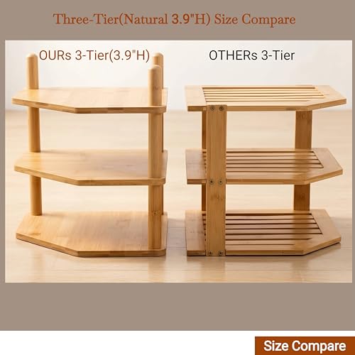 3-Tier Expandable Bamboo Corner Shelf - Dish/Plate Organizer for Cabinet, Kitchen Counter Shelf & Small Kitchen Shelf, Adjustable (White, 1-Pc 3.90" H) - color: 3.9"H-White-3