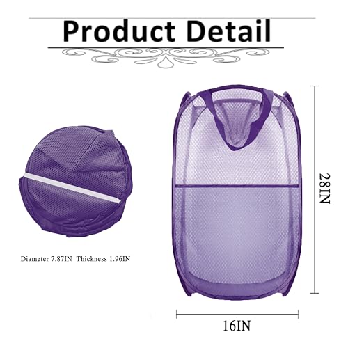 Collapsible Pop Up Laundry Hamper, Extra Large Mesh Foldable Laundry Basket, 28" x 16" x 16"(Purple) - color: 1P Purple
