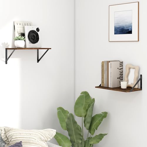 Fun Memories Deep Floating Shelves for Wall, 16W x 8D Wall Mounted Shelves Set of 2, Wide Display Ledge Shelf with Sturdy Metal Brackets for Living Room, Bathroom, Bedroom and Kitchen, Rustic Brown - color: A-rustic Brown, size: 16"W x 8"D